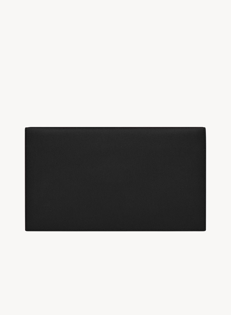 Yves Saint Laurent Uptown Pouch/Clutch In Grain De Poudre Leather For Women's 25cm-Black-Gold - Image 2